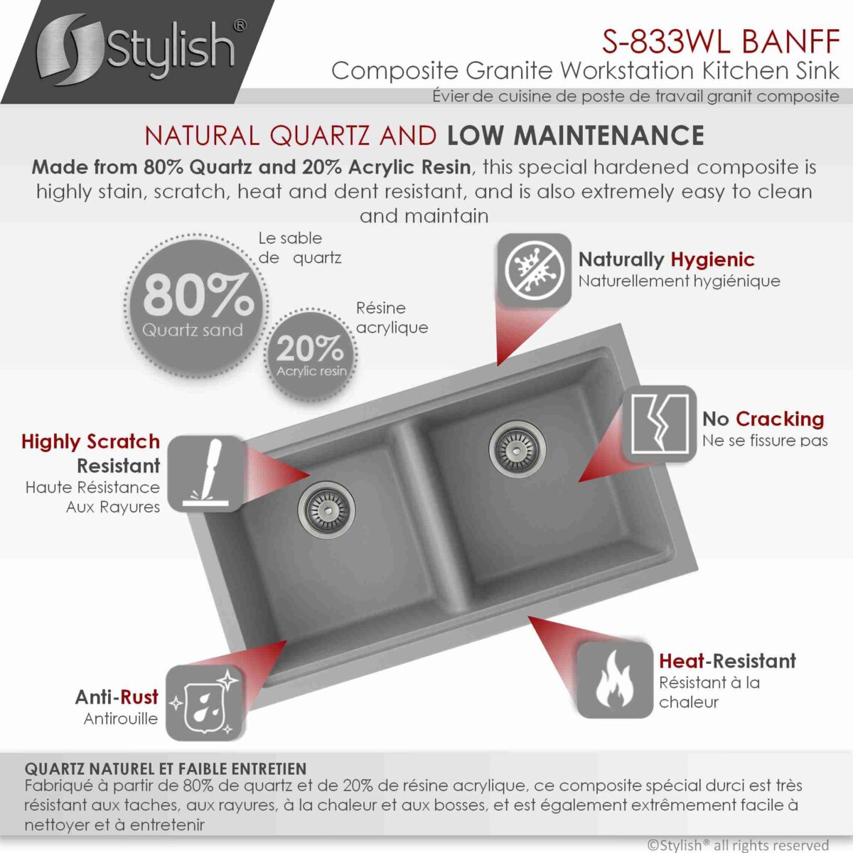 STYLISH S-833WL BANFF 33-inch Dual Mount Workstation - Image 2