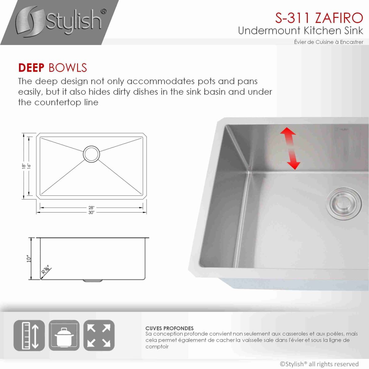 STYLISH S-311XG ZAFIRO 30-inch Undermount Kitchen Sink - Image 8