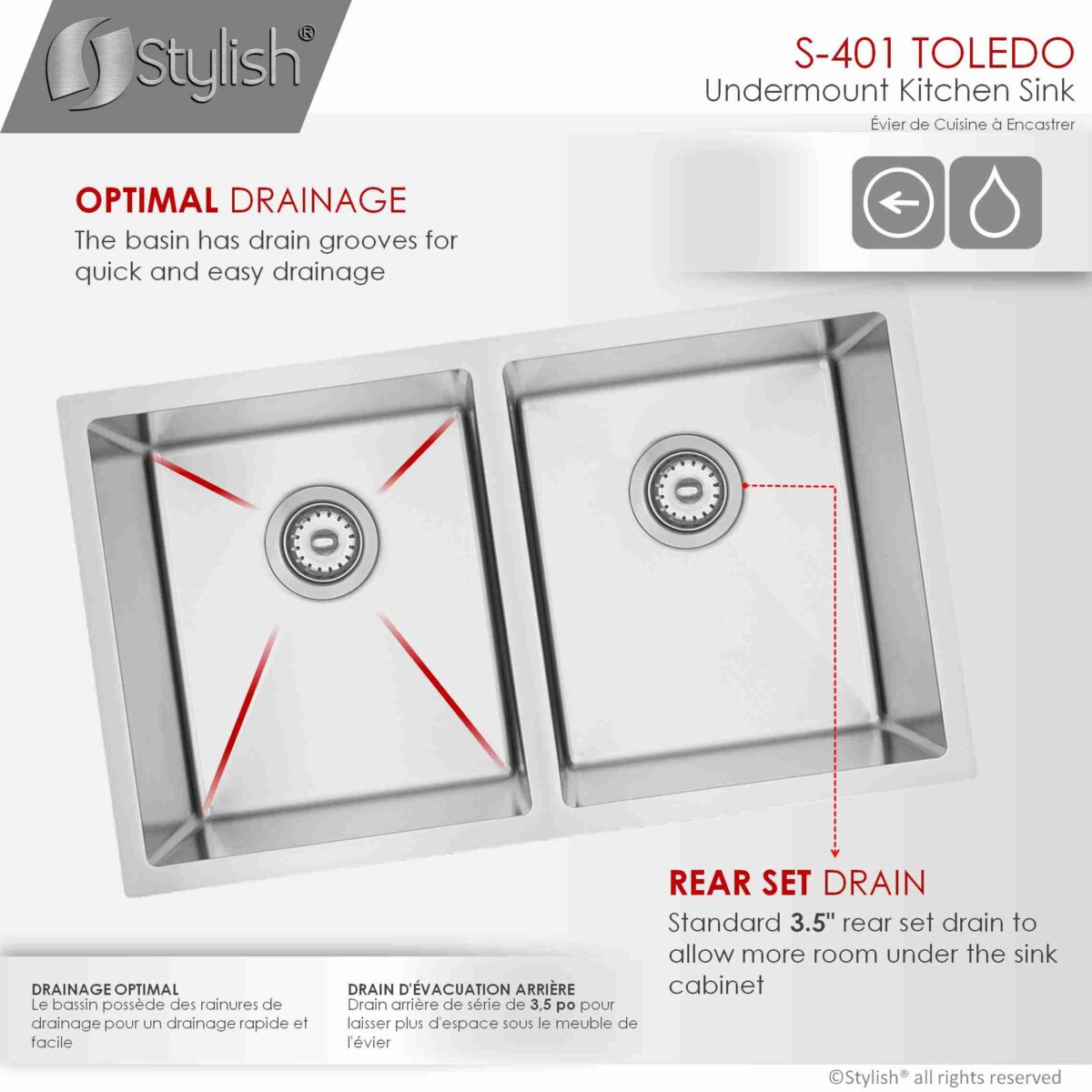 STYLISH S-401G TOLEDO 31-inch Undermount Kitchen Sink - Image 5