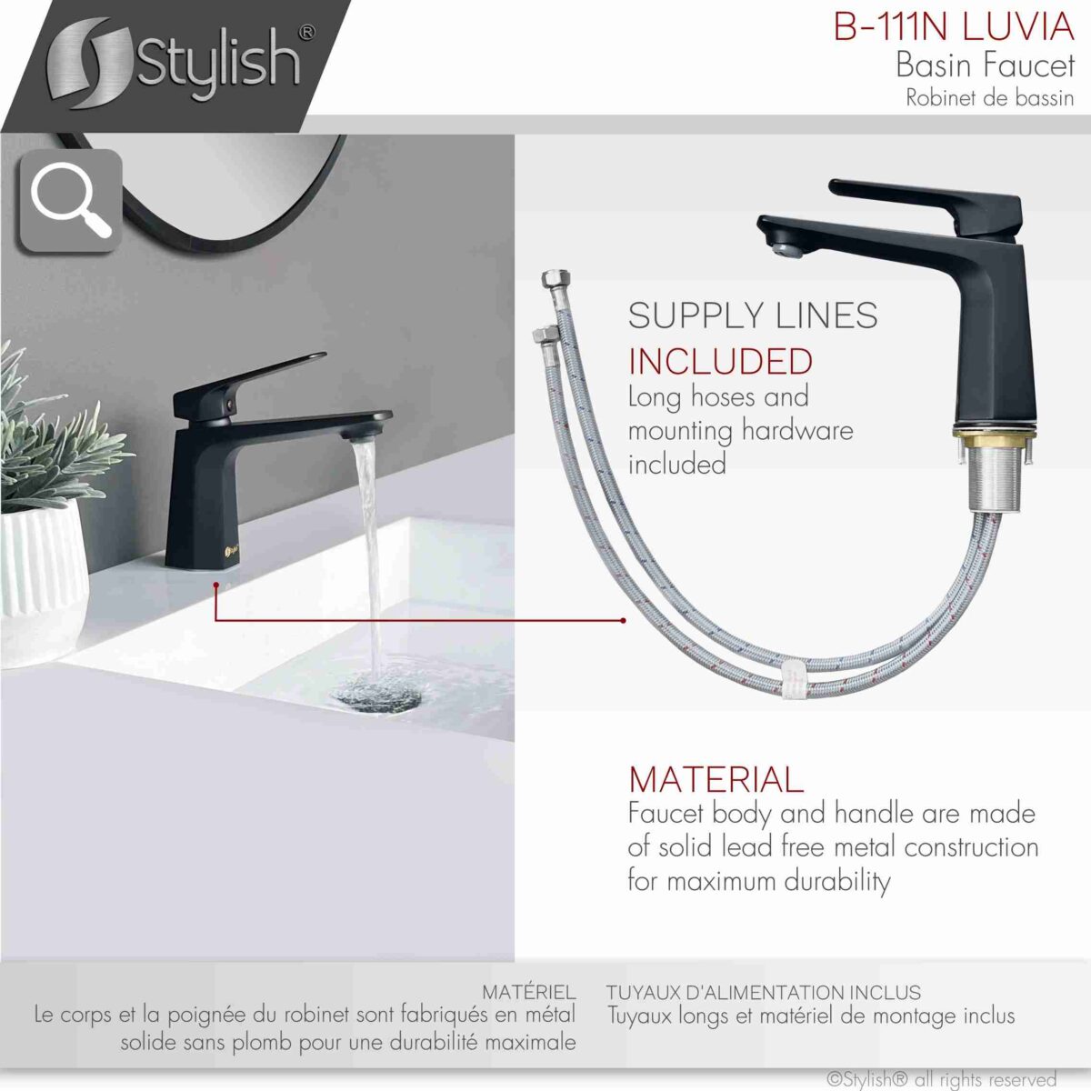 STYLISH B-111N LUVIA Single Handle Bathroom Faucet - Image 10