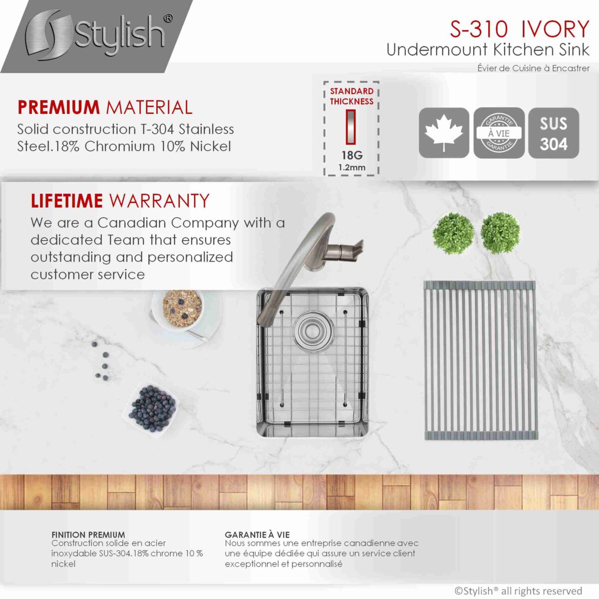 STYLISH S-310G IVORY 14-inch Undermount Kitchen Sink - Image 10