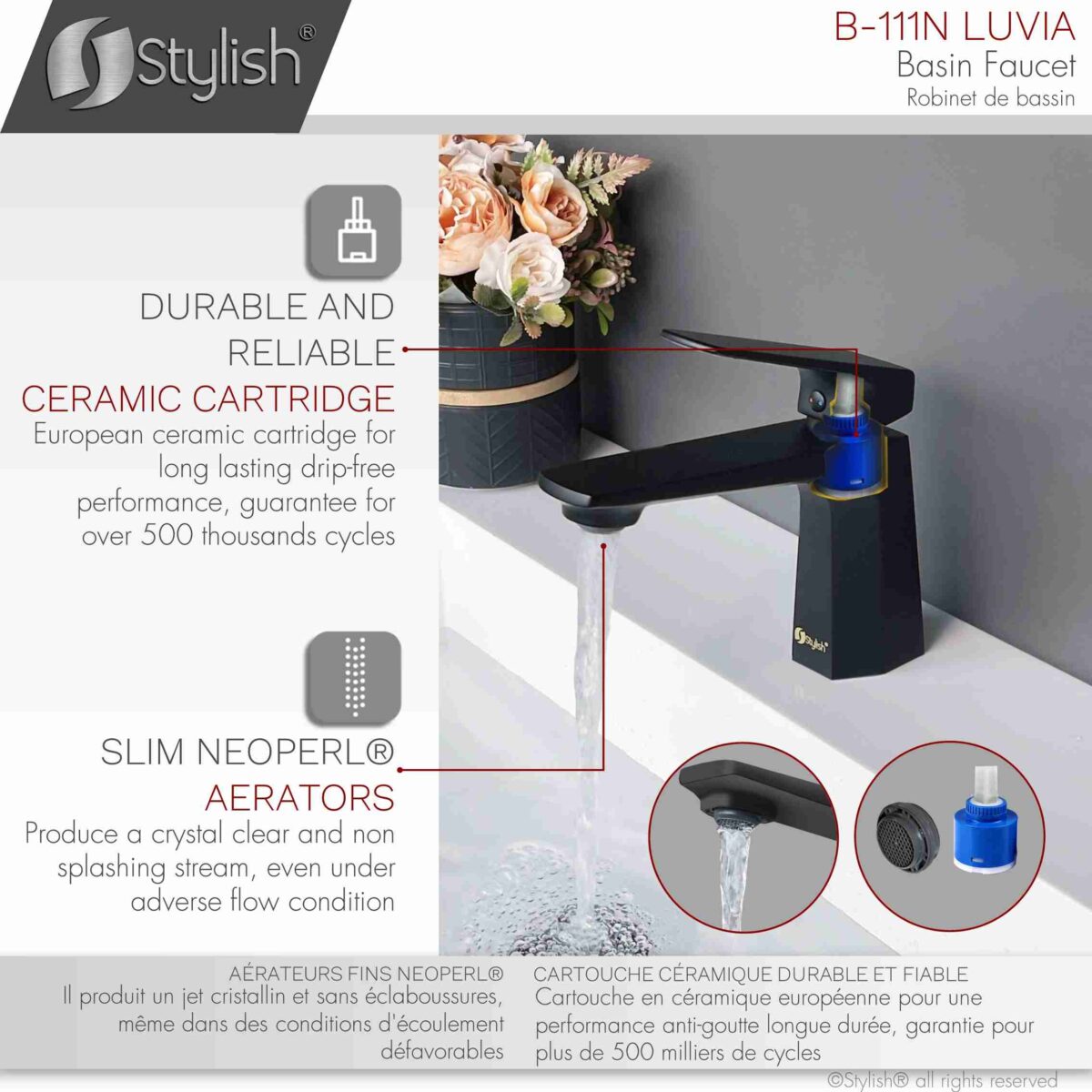STYLISH B-111N LUVIA Single Handle Bathroom Faucet - Image 6