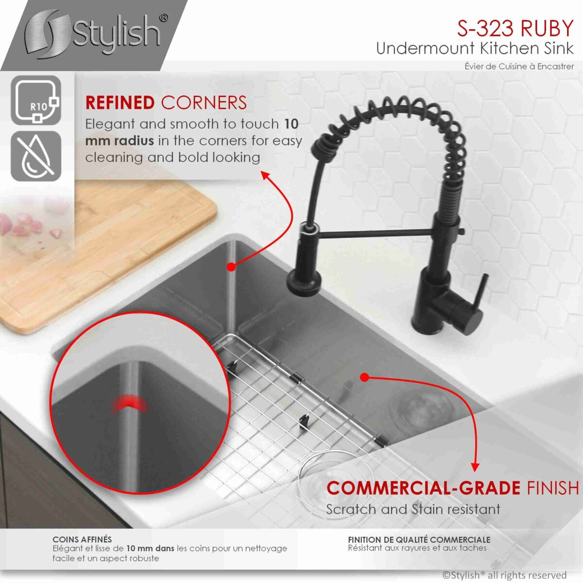 STYLISH S-323XG RUBY 32-inch Undermount Kitchen Sink - Image 4