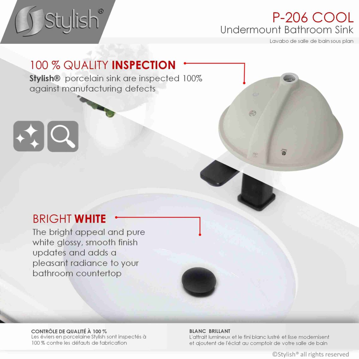 STYLISH P-206-2 COOL 19-inch Undermount Bathroom Sink - Image 4