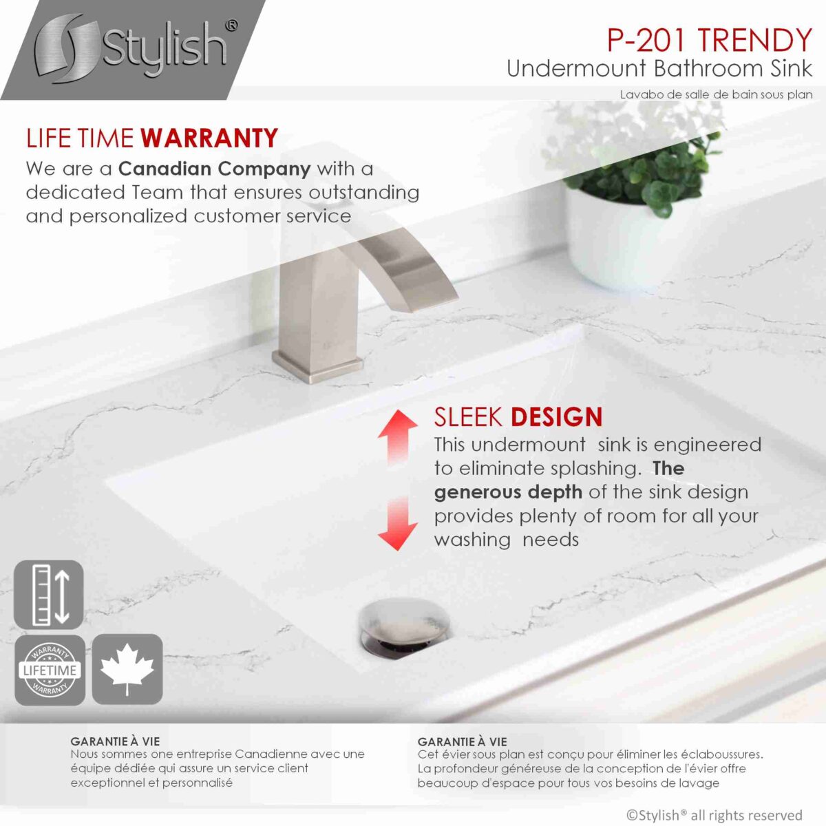 STYLISH P-201 TRENDY 18-inch Undermount Bathroom Sink - Image 7