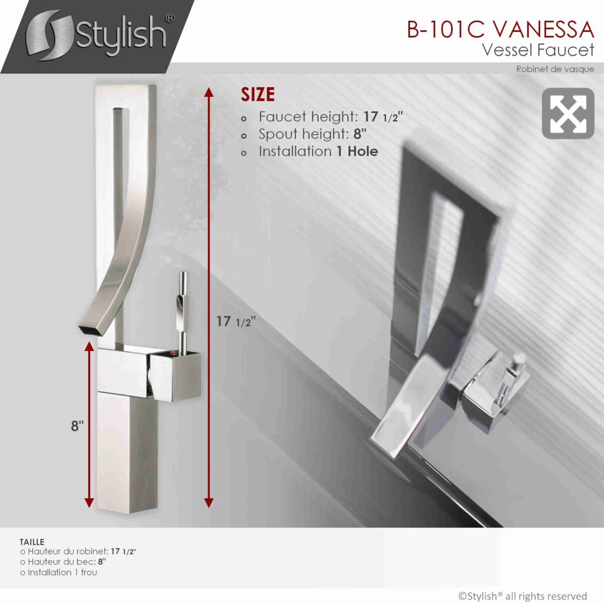 STYLISH B-101C VANESSA Single Handle Bathroom Faucet - Image 4