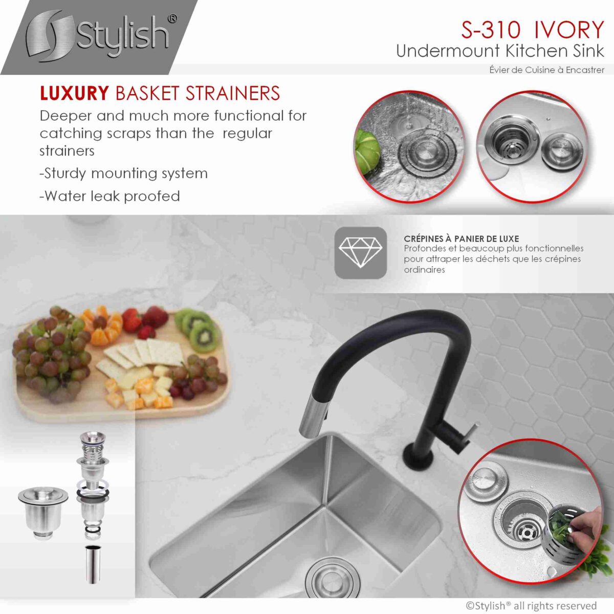 STYLISH S-310G IVORY 14-inch Undermount Kitchen Sink - Image 7
