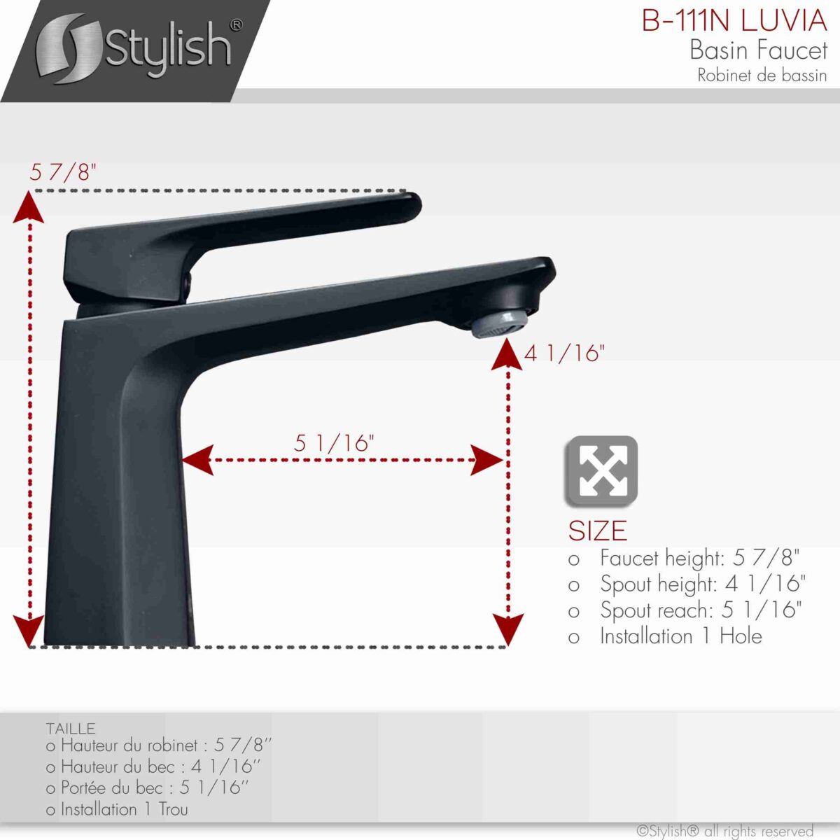 STYLISH B-111N LUVIA Single Handle Bathroom Faucet - Image 5