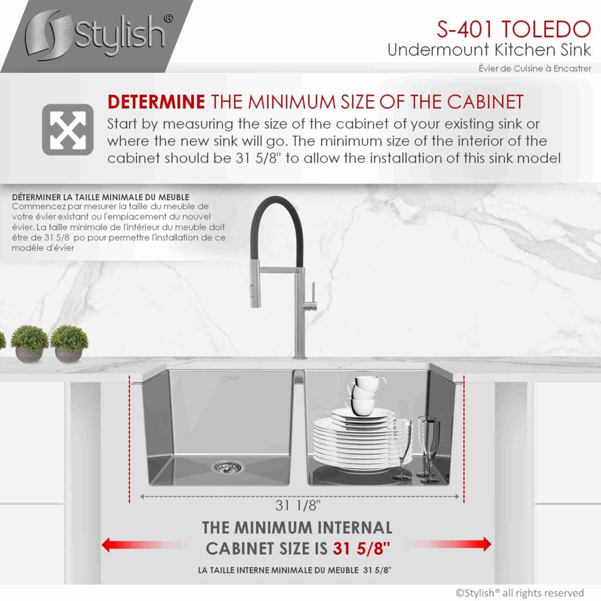 STYLISH S-401G TOLEDO 31-inch Undermount Kitchen Sink - Image 9