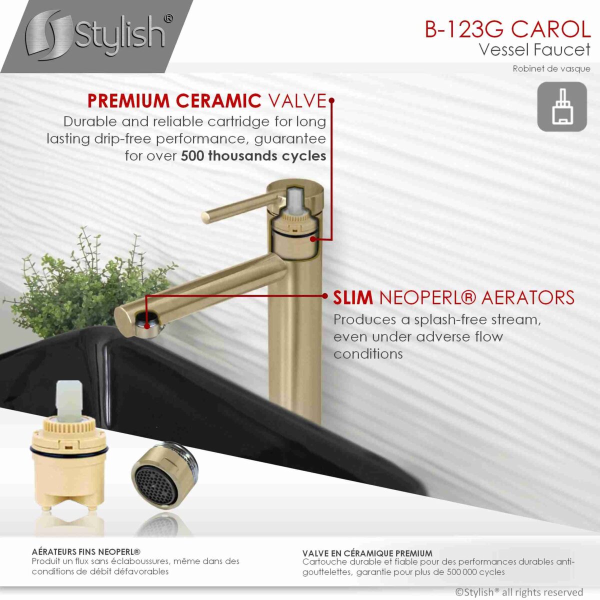 STYLISH B-123G CAROL Bathroom Vessel Sink Faucet - Image 6