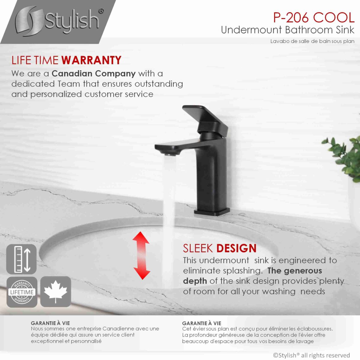 STYLISH P-206-2 COOL 19-inch Undermount Bathroom Sink - Image 7
