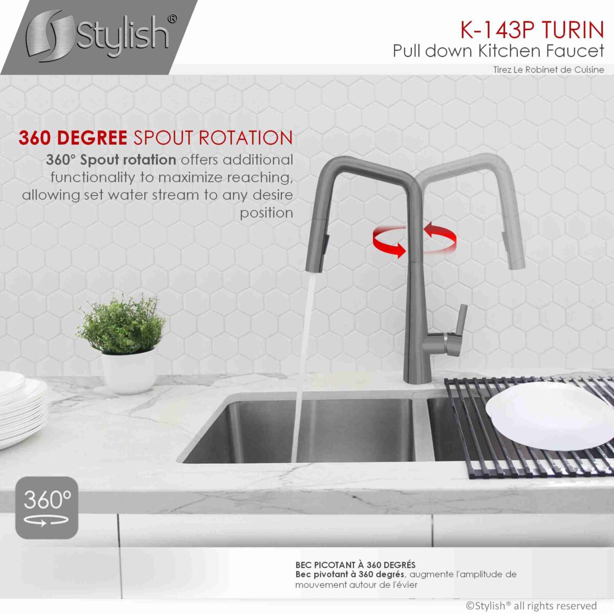 STYLISH K-143P TURIN Kitchen Sink Faucet - Image 3