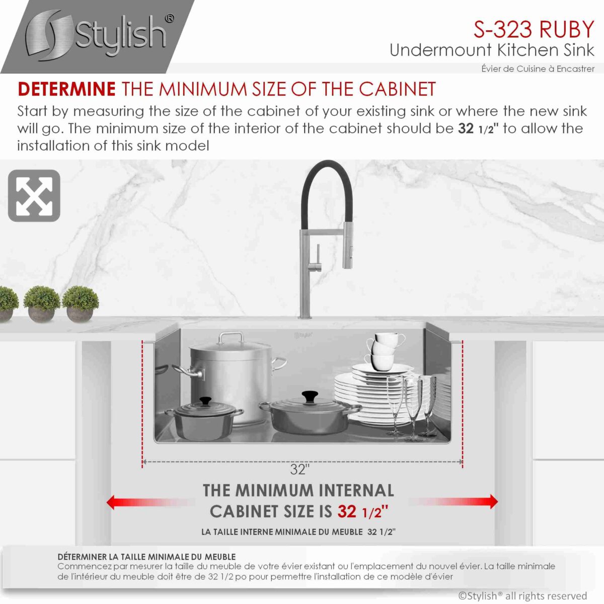 STYLISH S-323XG RUBY 32-inch Undermount Kitchen Sink - Image 8