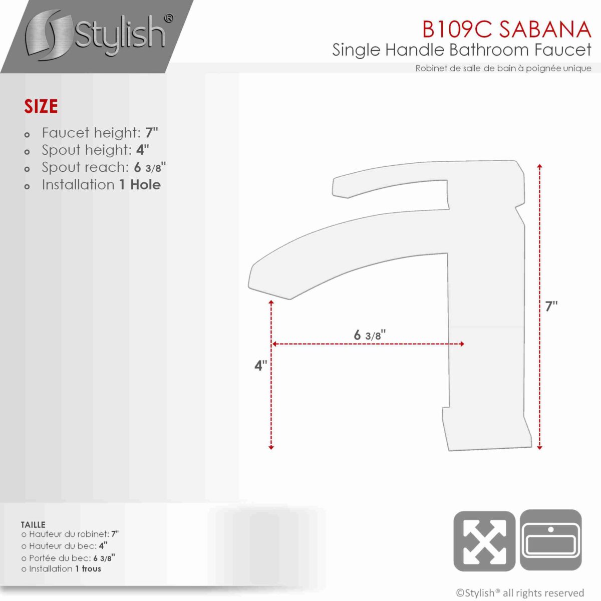STYLISH B-109C SABANA Single Handle Bathroom Faucet - Image 4