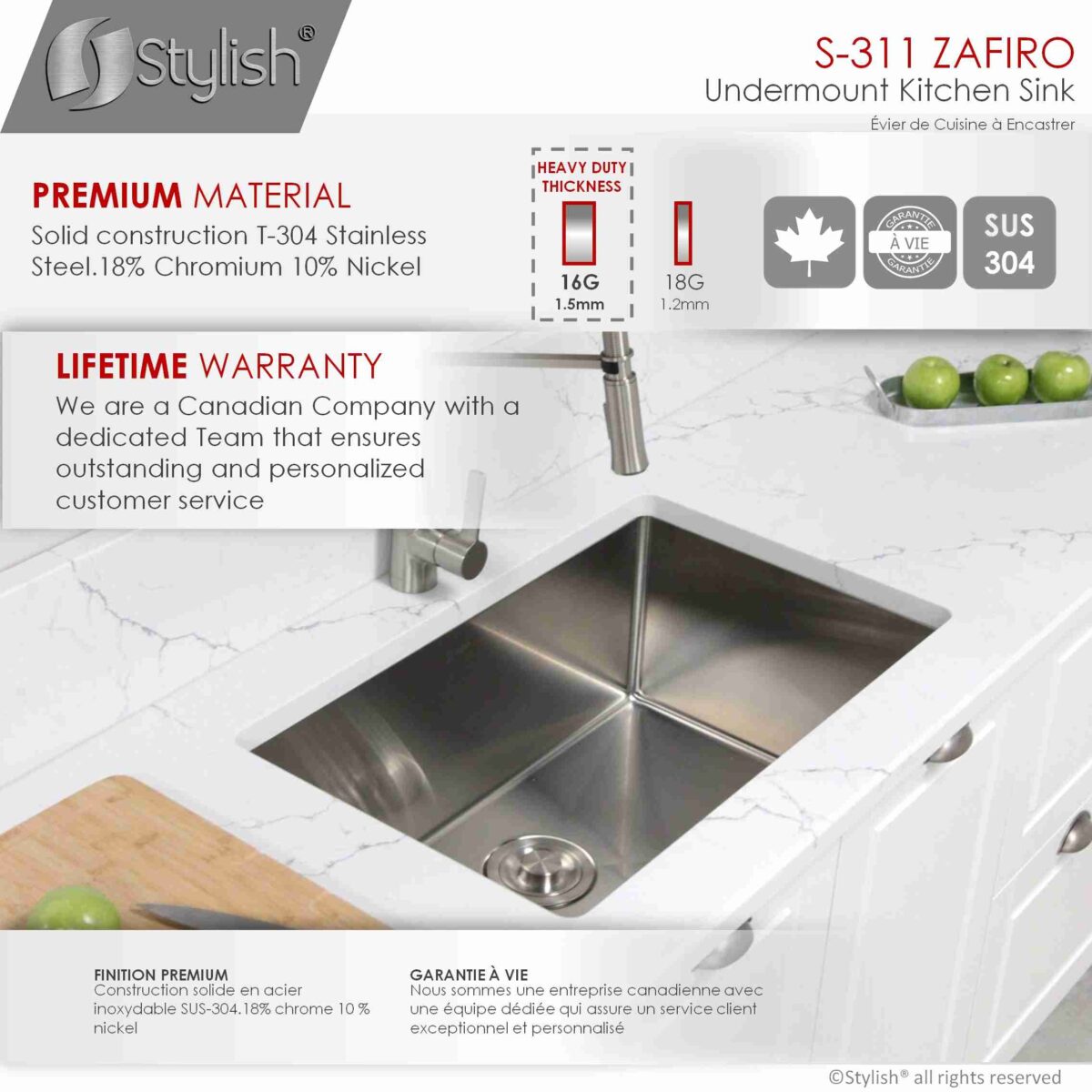 STYLISH S-311XG ZAFIRO 30-inch Undermount Kitchen Sink - Image 10