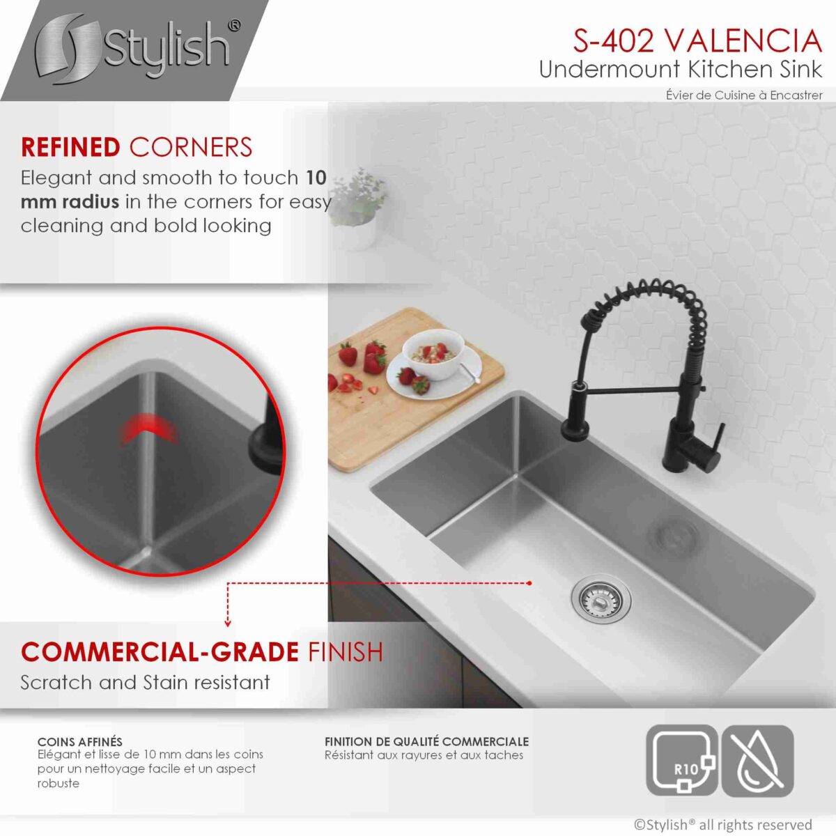STYLISH S-402 VALENCIA 31-inch Undermount Kitchen Sink - Image 4