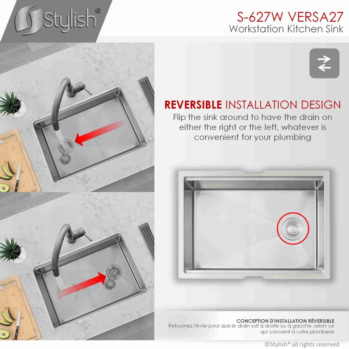 STYLISH S-627W VERSA 27-inch Workstation Single Bowl - Image 14