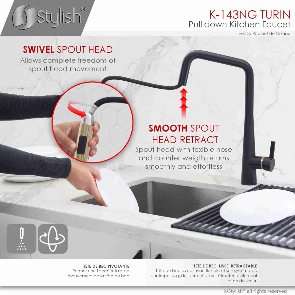 STYLISH K-143NG TURIN Kitchen Sink Faucet - Image 6