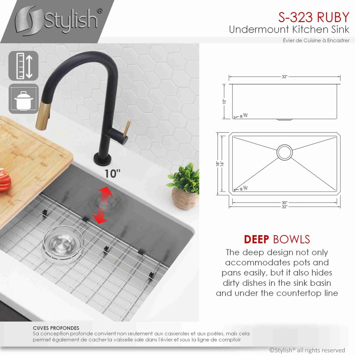 STYLISH S-323XG RUBY 32-inch Undermount Kitchen Sink - Image 10