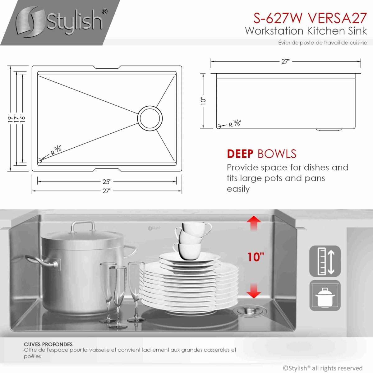 STYLISH S-627W VERSA 27-inch Workstation Single Bowl - Image 8