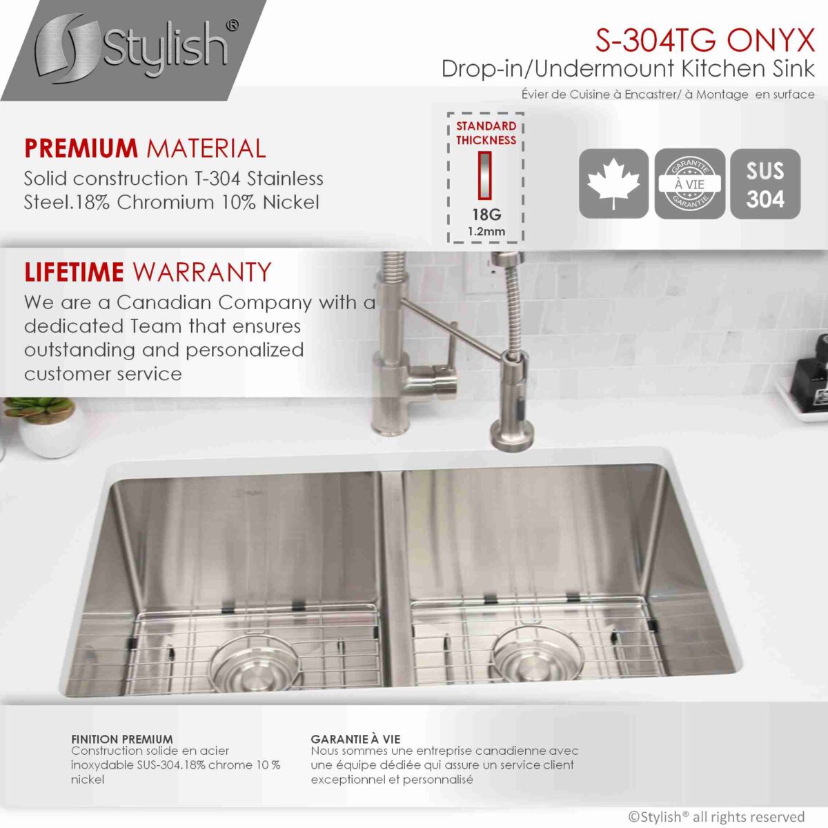 STYLISH S-304TG ONYX 30-inch Undermount Kitchen Sink - Image 10