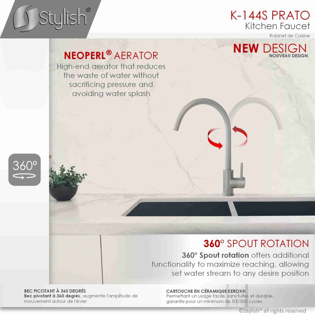 STYLISH K-144S PRATO Kitchen Sink Faucet - Image 3