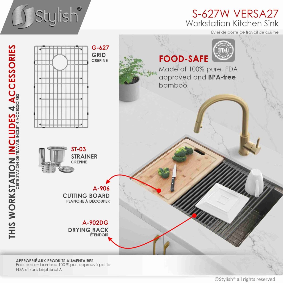STYLISH S-627W VERSA 27-inch Workstation Single Bowl - Image 11