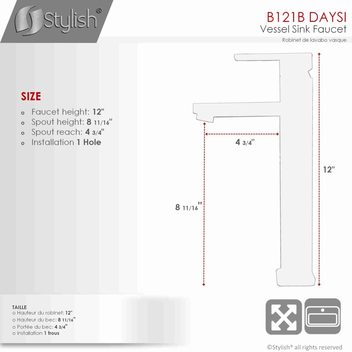 STYLISH B-121B DAYSI One-Handle Vessel Bathroom Faucet - Image 4