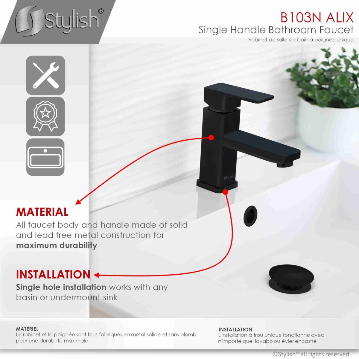 STYLISH B-103N Single Handle Bathroom Faucet - Image 8