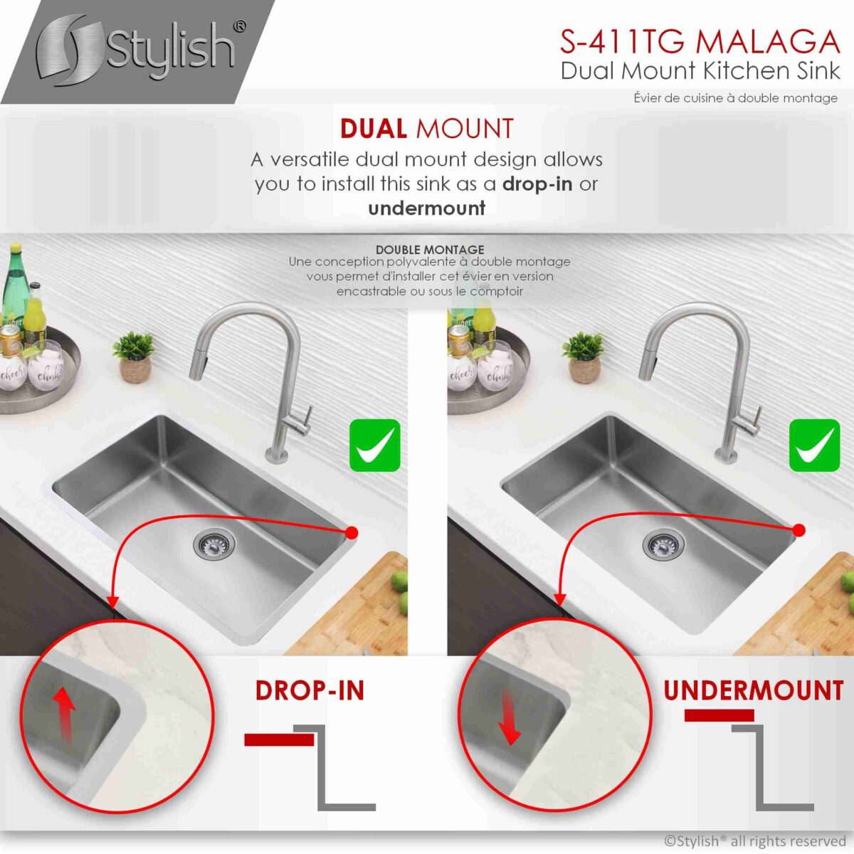 STYLISH MALAGA S-411TG New Design 30" Single Bowl Undermount Kitchen Sink - Image 10