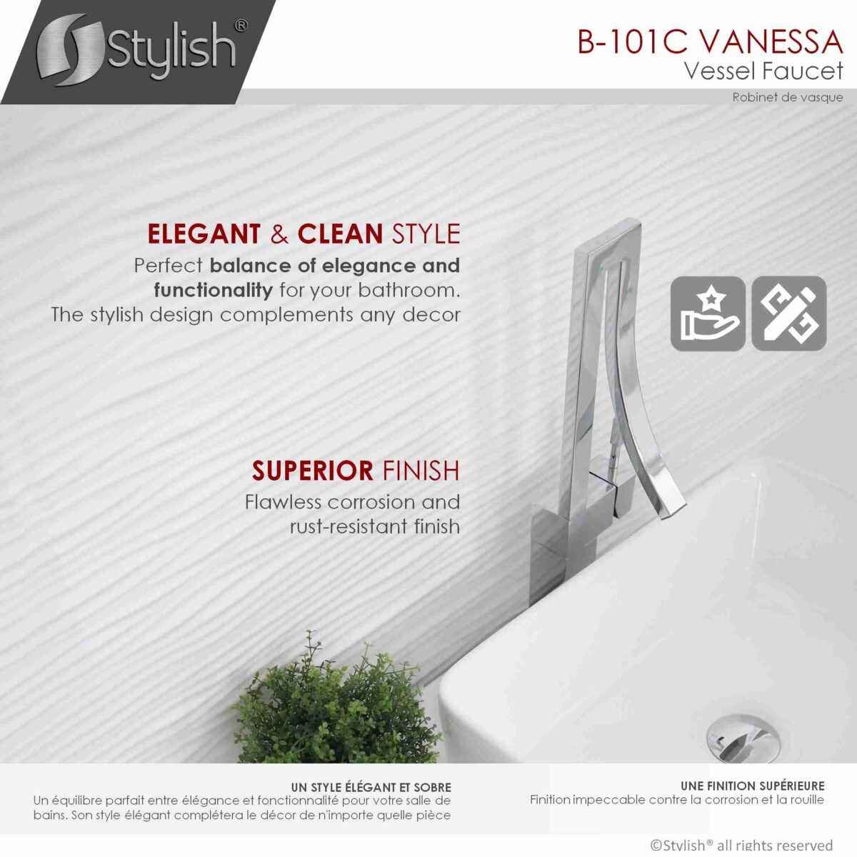 STYLISH B-101C VANESSA Single Handle Bathroom Faucet - Image 3
