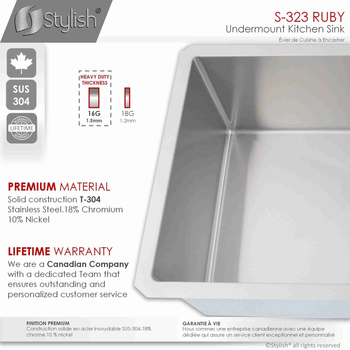 STYLISH S-323XG RUBY 32-inch Undermount Kitchen Sink - Image 9