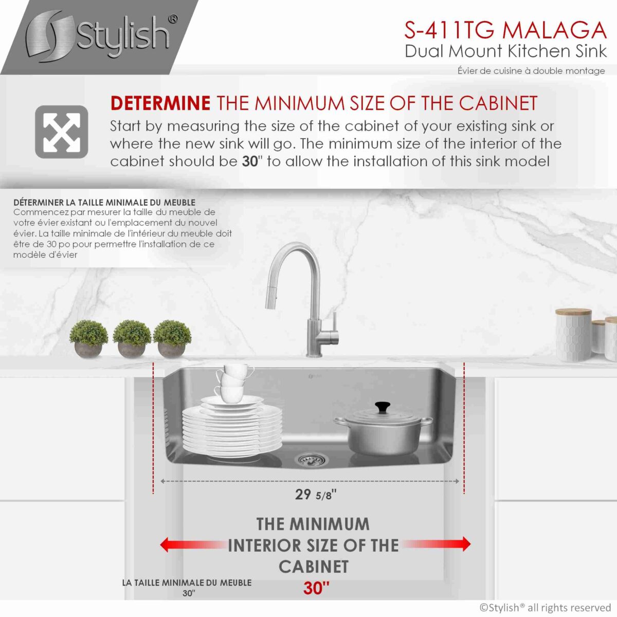 STYLISH MALAGA S-411TG New Design 30" Single Bowl Undermount Kitchen Sink - Image 9