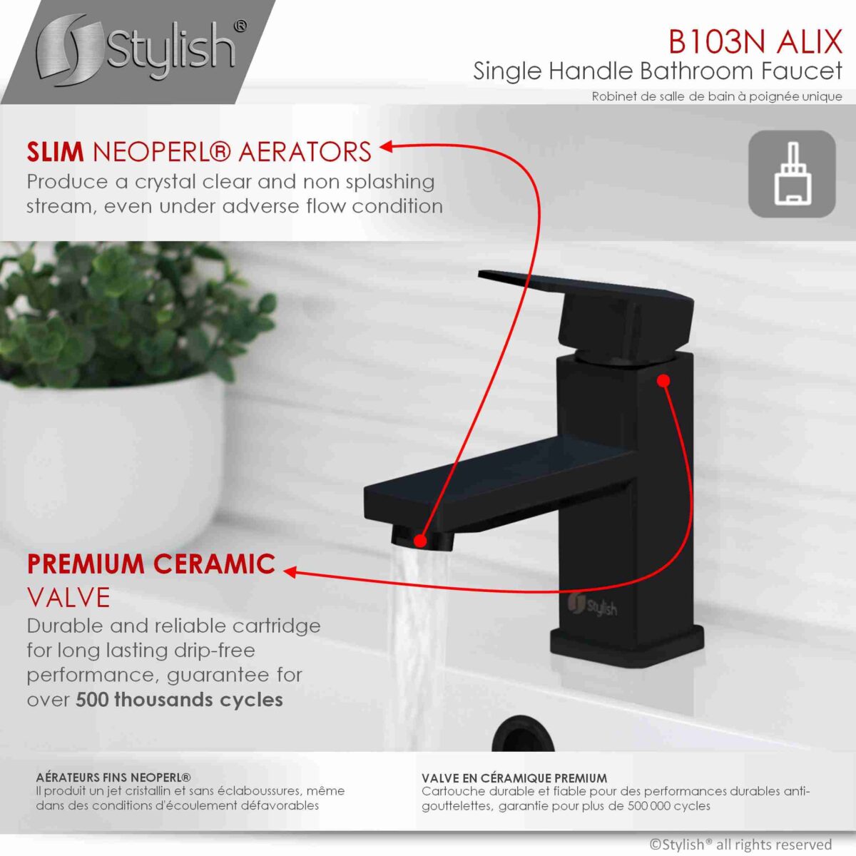 STYLISH B-103N Single Handle Bathroom Faucet - Image 6