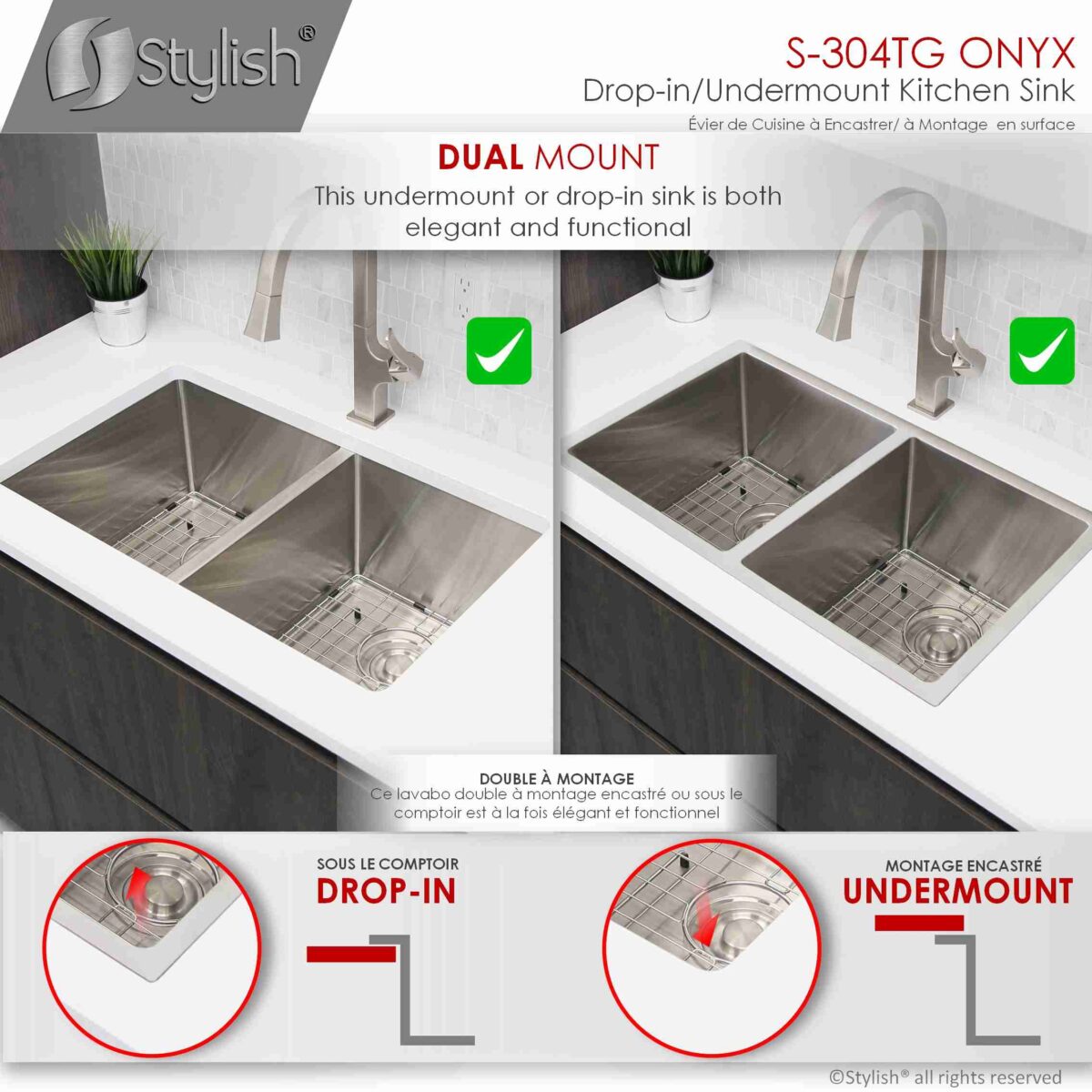 STYLISH S-304TG ONYX 30-inch Undermount Kitchen Sink - Image 11