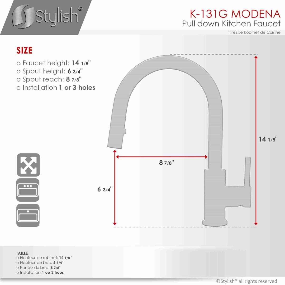 STYLISH K-131G MODENA Kitchen Sink Faucet - Image 4