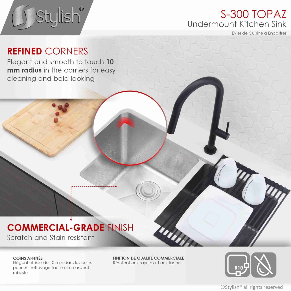 STYLISH S-300XG TOPAZ 28-inch Undermount Kitchen Sink - Image 4