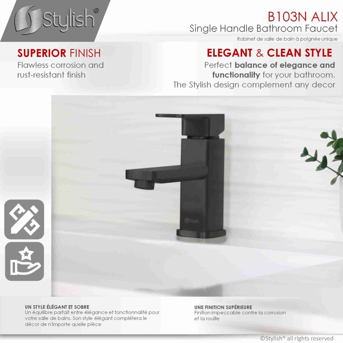 STYLISH B-103N Single Handle Bathroom Faucet - Image 3