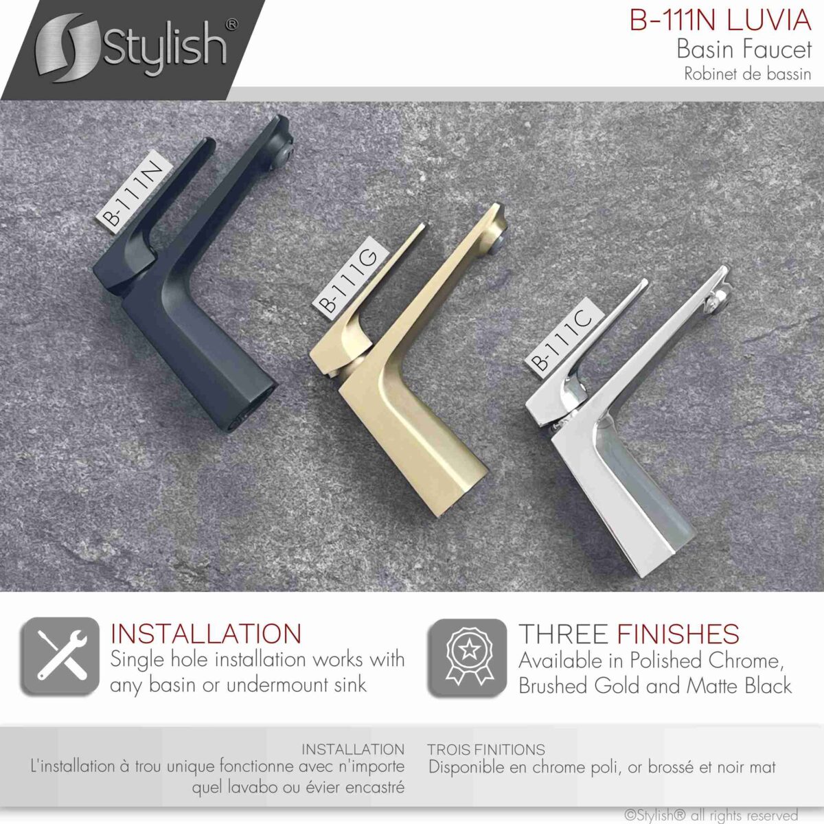 STYLISH B-111N LUVIA Single Handle Bathroom Faucet - Image 9