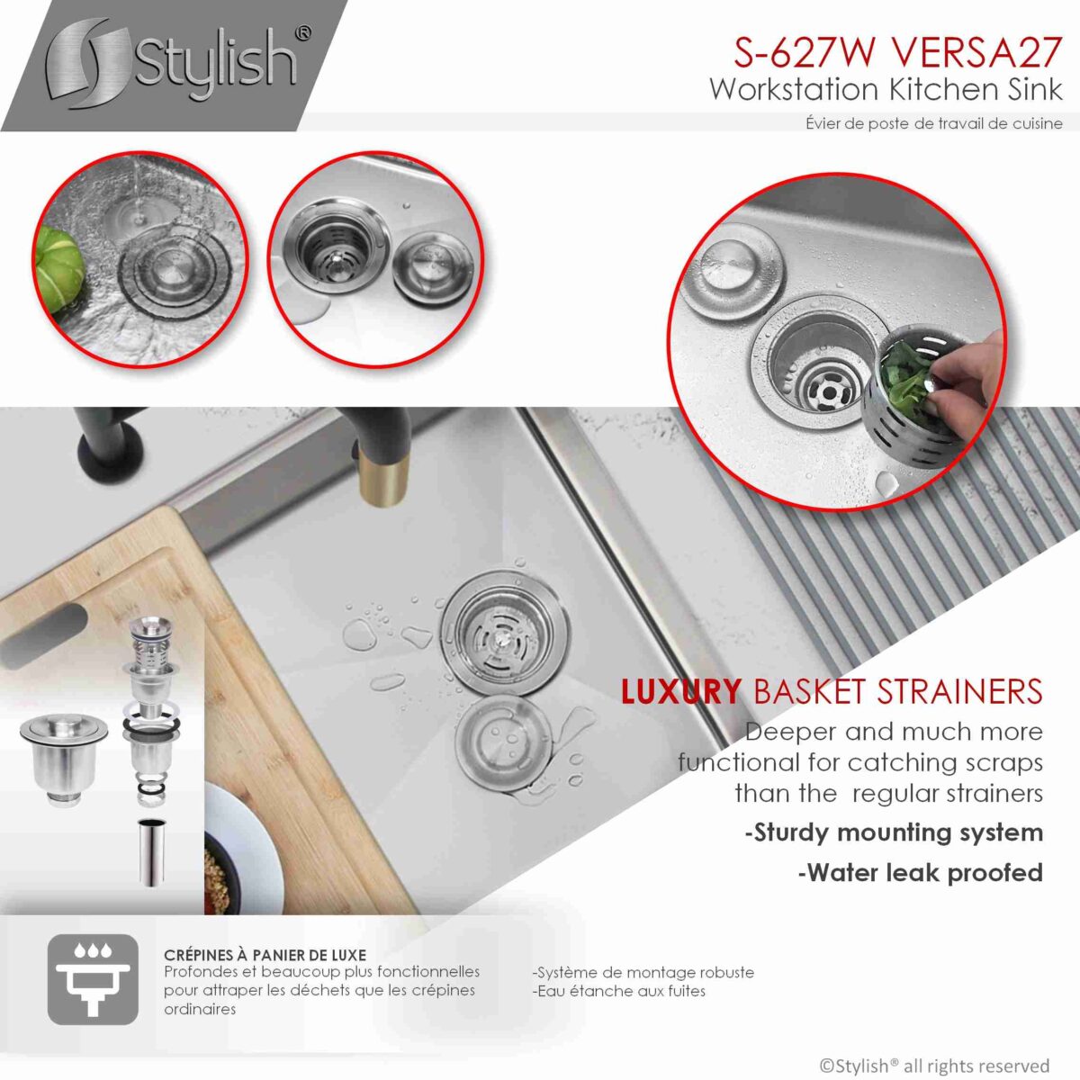 STYLISH S-627W VERSA 27-inch Workstation Single Bowl - Image 7