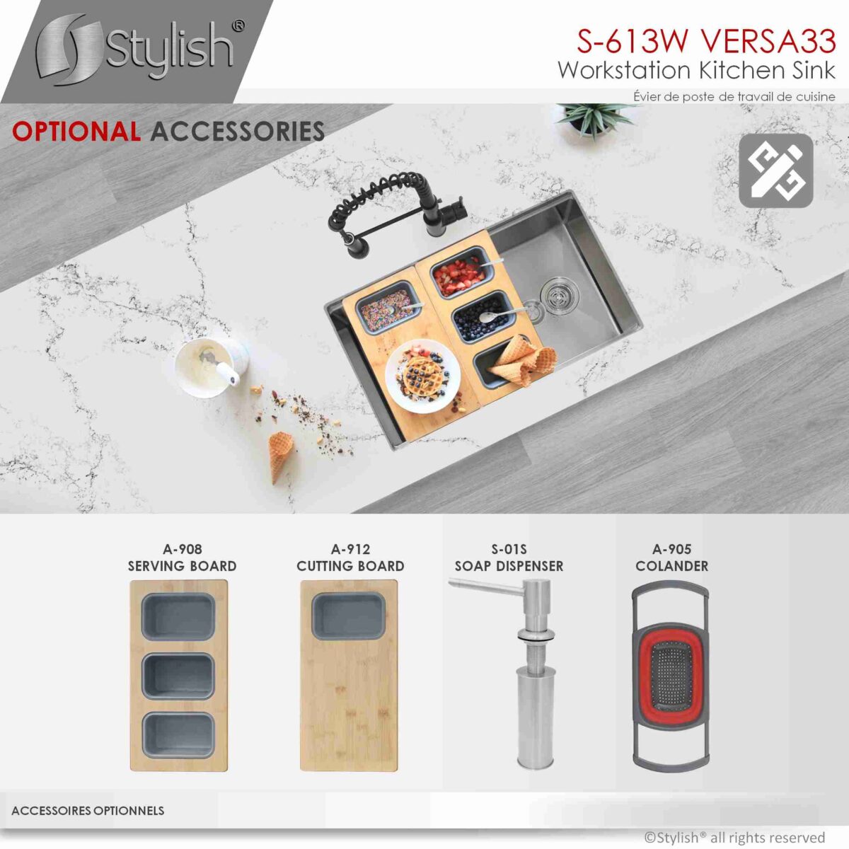 STYLISH S-613W VERSA 33-inch Workstation Single Bowl - Image 14