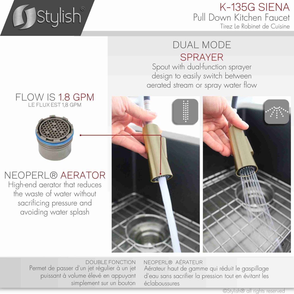 STYLISH K-135G SIENA Kitchen Sink Faucet - Image 5