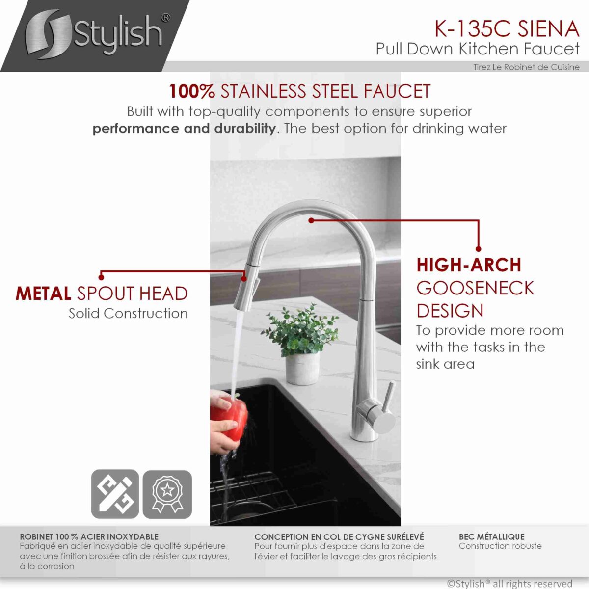 STYLISH K-135C SIENA Kitchen Sink Faucet - Image 8