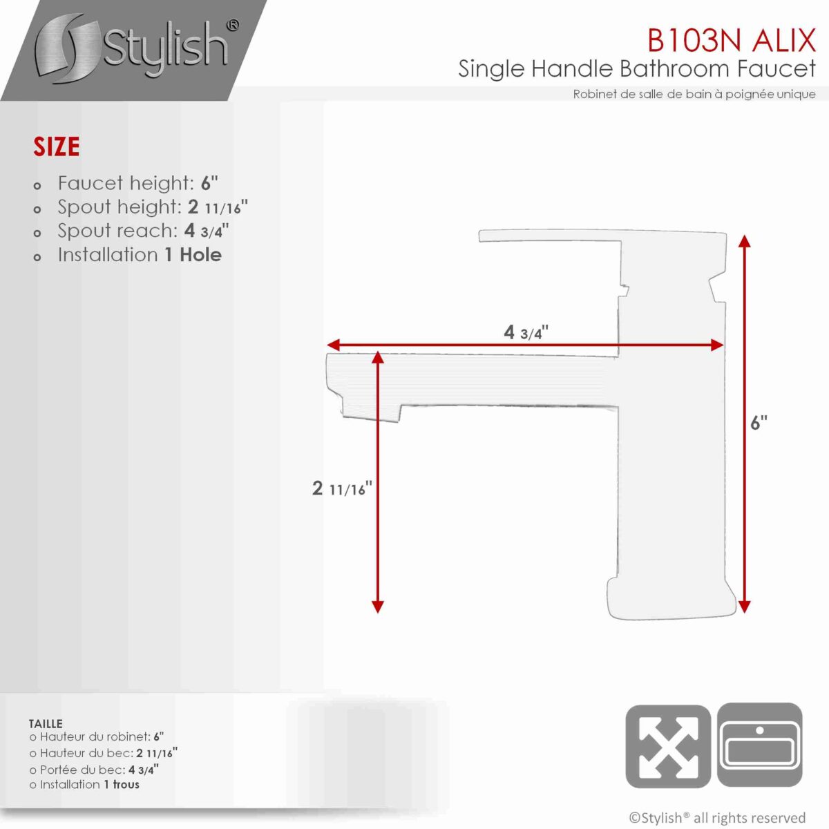 STYLISH B-103N Single Handle Bathroom Faucet - Image 4