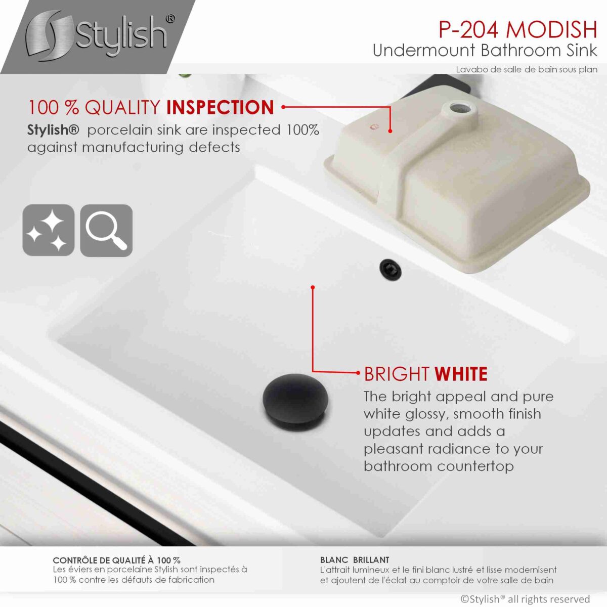 STYLISH P-204 MODISH 20-inch Undermount Bathroom Sink - Image 4