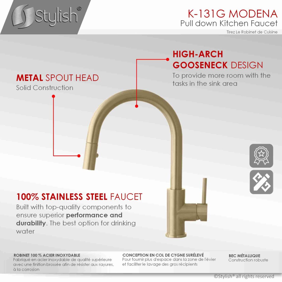 STYLISH K-131G MODENA Kitchen Sink Faucet - Image 8