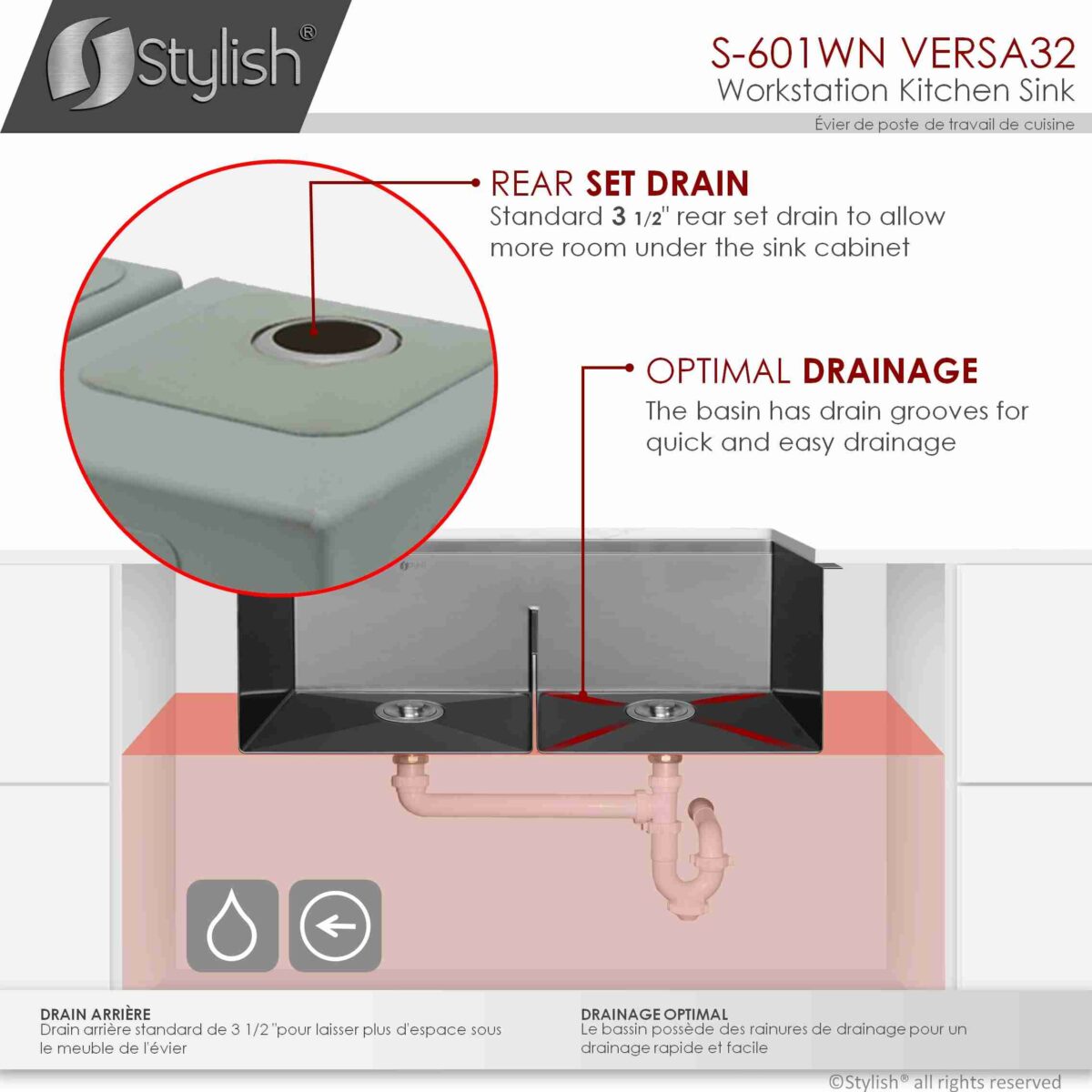 STYLISH S-601WN VERSA 32-inch Workstation Kitchen Sink - Image 14