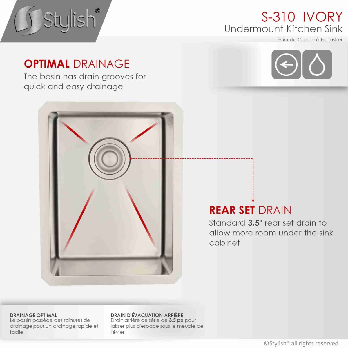 STYLISH S-310G IVORY 14-inch Undermount Kitchen Sink - Image 5