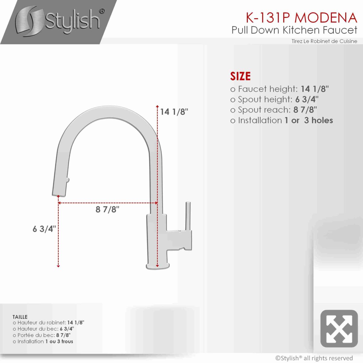STYLISH K-131P MODENA Kitchen Sink Faucet - Image 4