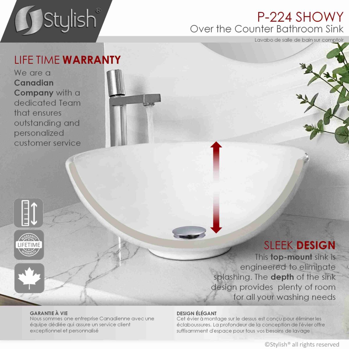 STYLISH P-224 SHOWY 16-inch Vessel Bathroom Sink - Image 7